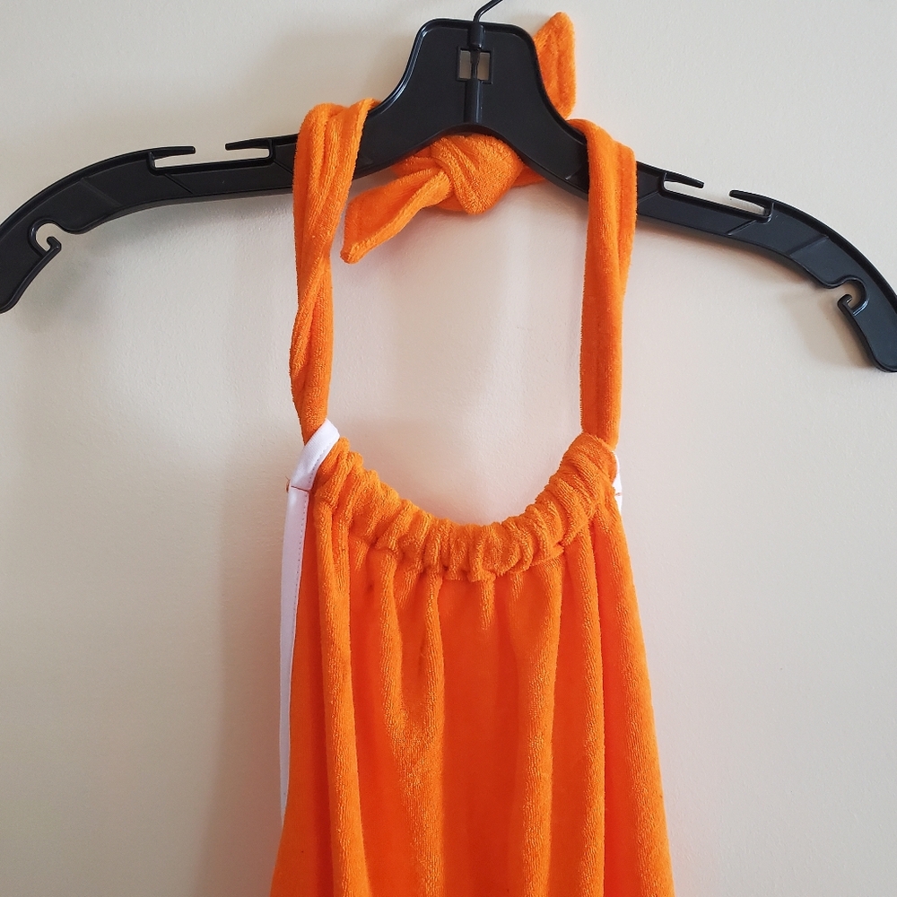 Urban Outfitters Halter Tied Mini Terry Towel Orange Retro Style Dress Size L - Picture 6 of 10